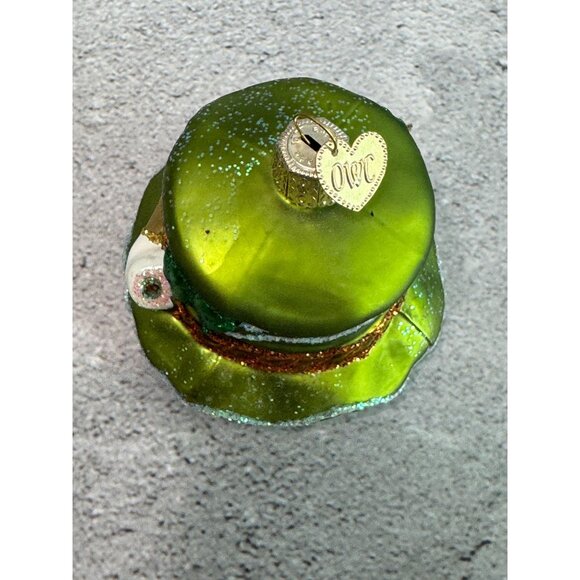 Green Leprechaun Shamrocks Hat Glass Christmas Ornament Old World Christmas - Picture 5 of 8